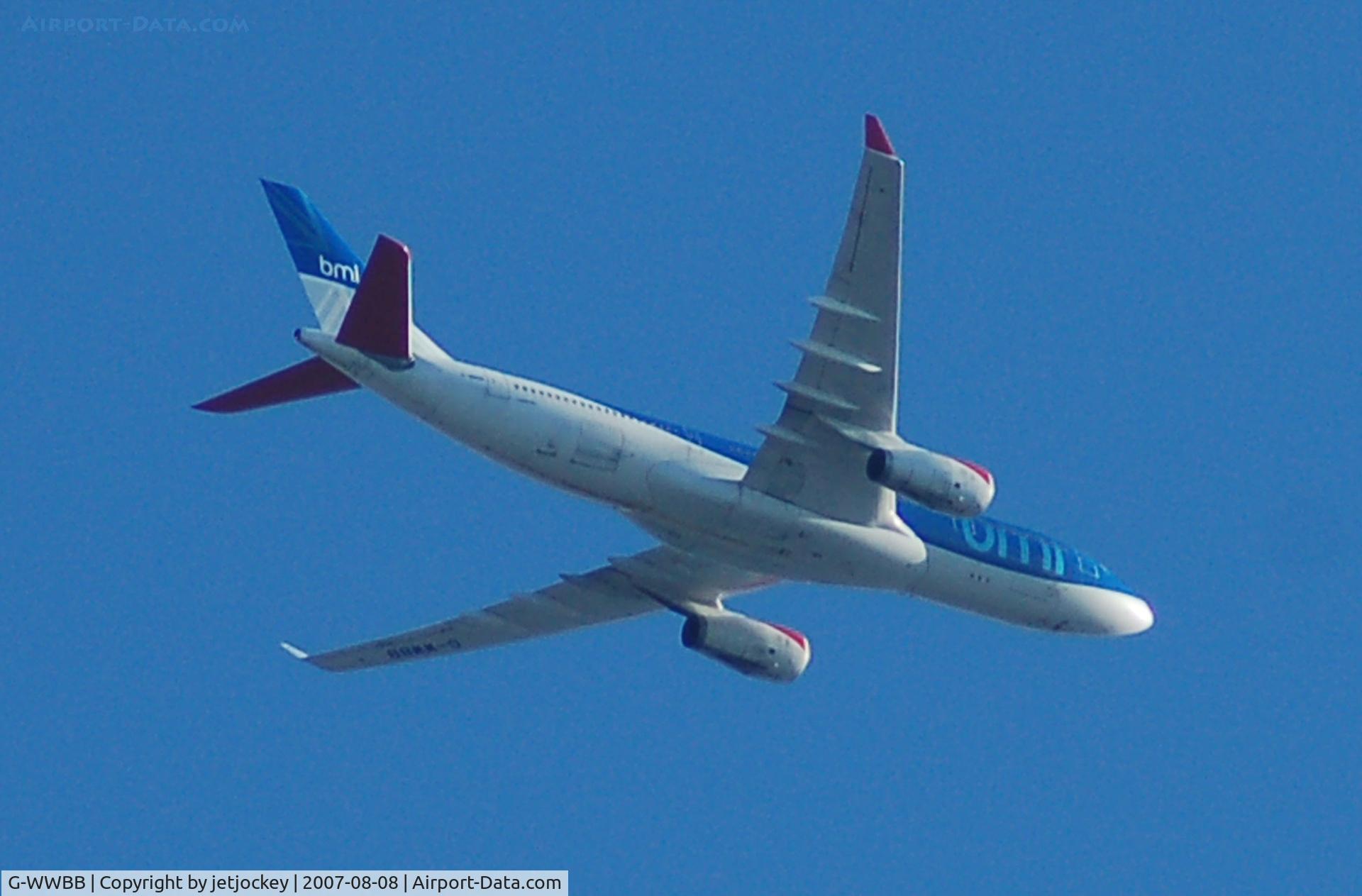 G-WWBB, 2001 Airbus A330-243 C/N 404, Passing over the house