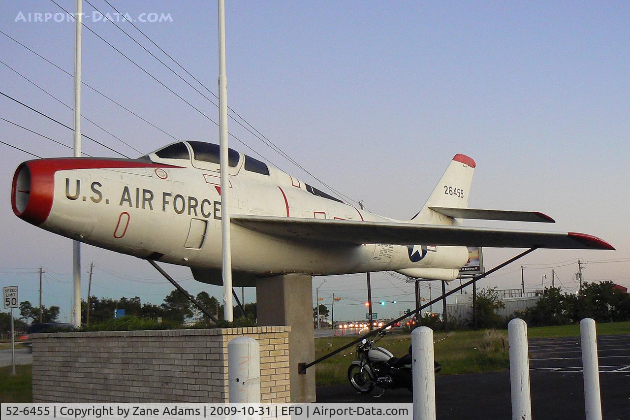 52-6455, 1952 Republic F-84F Thunderstreak C/N Not found 52-6455, On display at the Ellington VFW hall. (Across the road from Elllington Field)