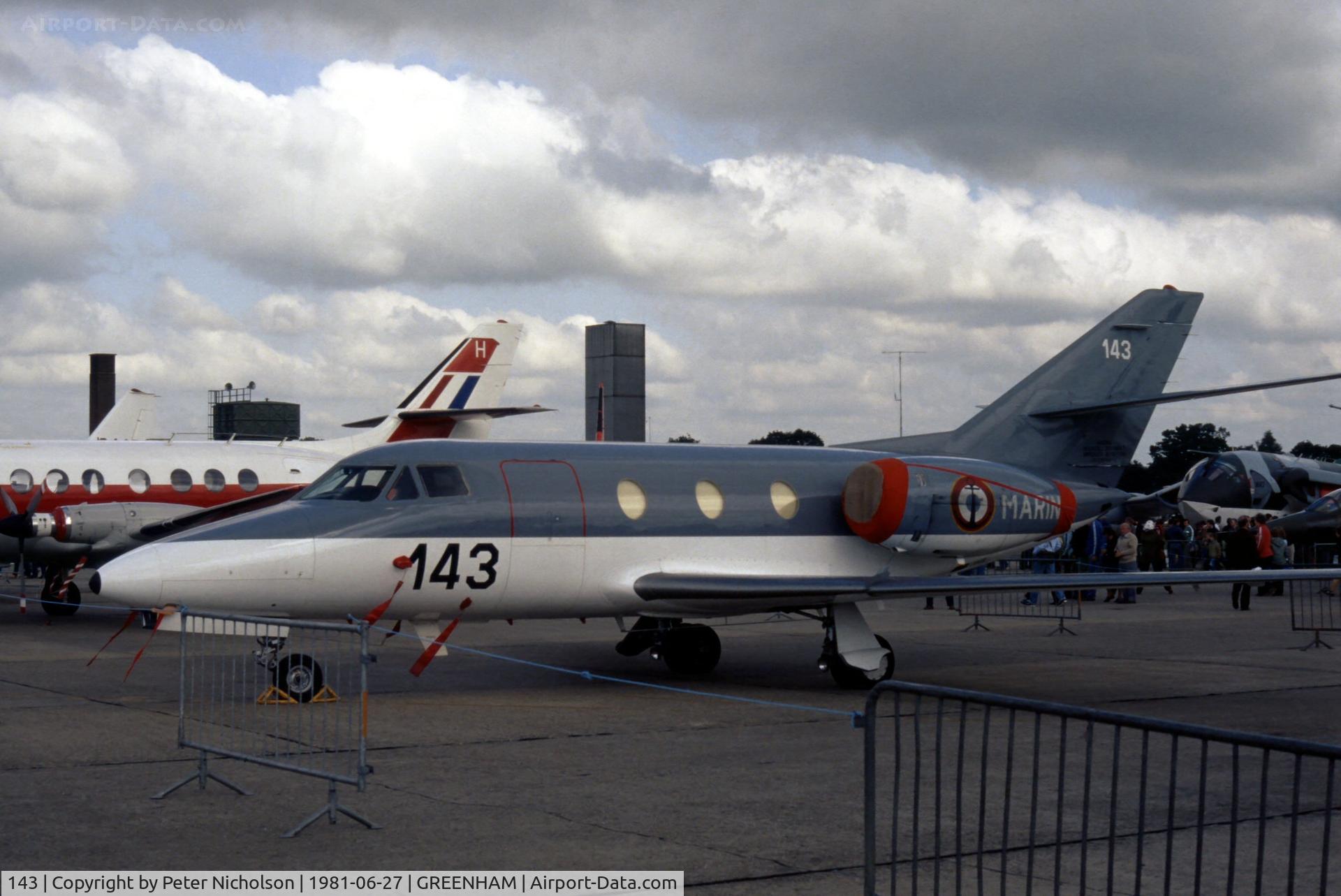 143, 1979 Dassault Falcon 10MER C/N 143, French Aeronavale Falcon 10MER in the static park at the 1981 Intnl Air Tattoo at RAF Greenham Common.