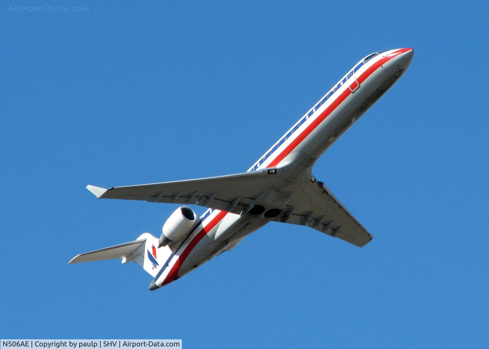 N506AE, 2002 Bombardier CRJ-701ER (CL-600-2C10) Regional Jet C/N 10056, Off of runway 05 at Shreveport Regional.
