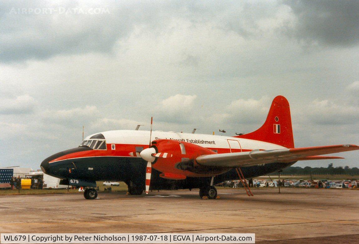WL679, 1953 Vickers Varsity T.1 C/N Not found WL679, Varsity T.1, callsign Nugget 56,  of the Royal Aircraft Establishment Farnborough on display at the 1987 Intnl Air Tattoo at RAF Fairford.