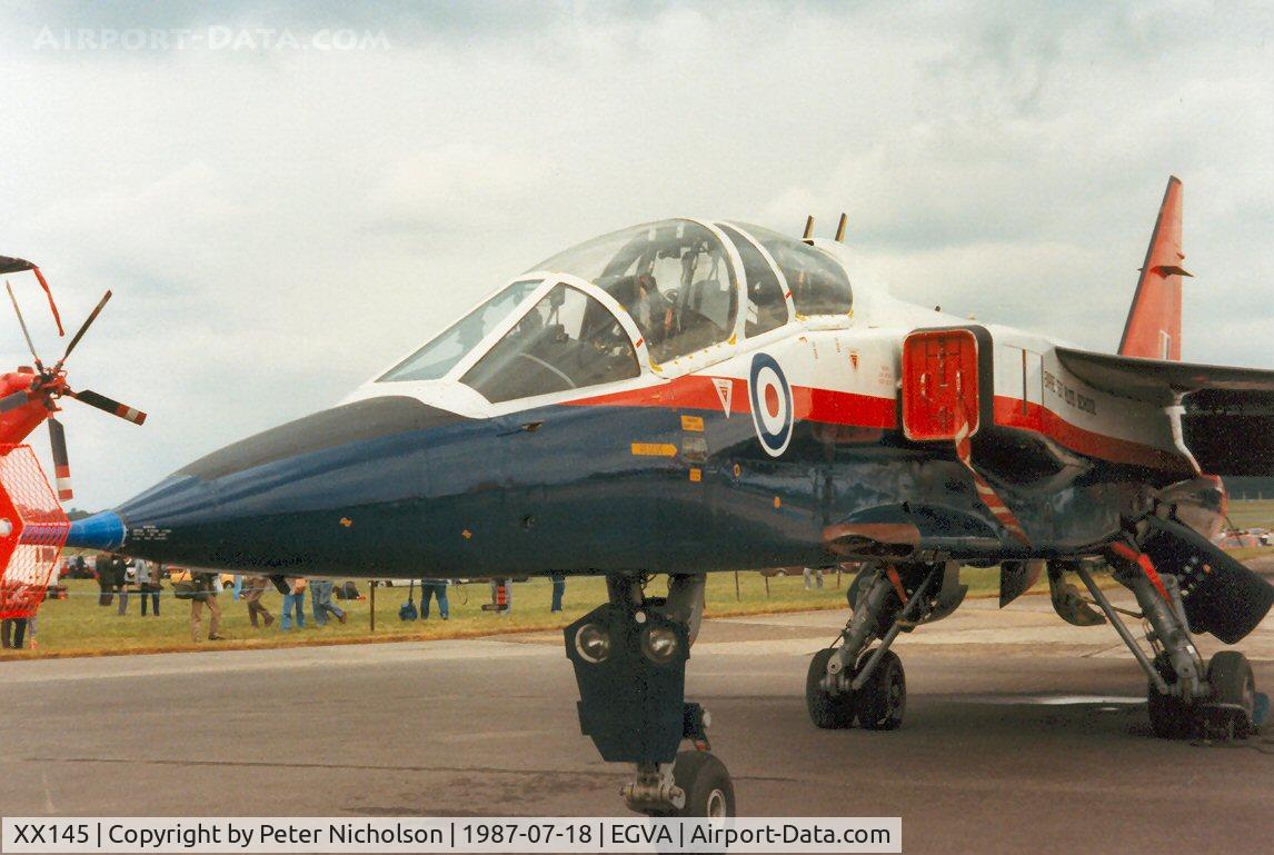 XX145, 1974 Sepecat Jaguar T.2 C/N B.10, Jaguar T.2, callsign Tester 50C, of the Empire Test Pilots School at Boscombe Down on display at the 1987 Intnl Air Tattoo at RAF Fairford.