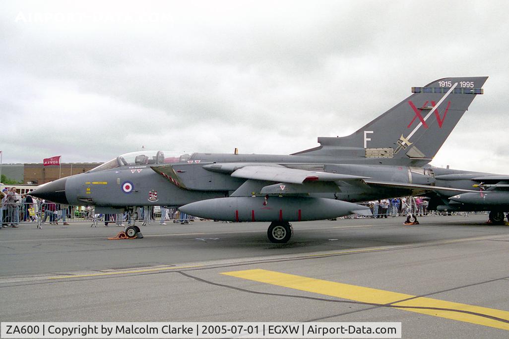 ZA600, 1982 Panavia Tornado GR.1 C/N 122/BS039/2123, Panavia Tornado GR1. From RAF No 15(R) Sqn, Lossiemouth and carrying markings celebrating 80 years of 15 Sqn service since its formation on March 1st 1915. Seen at RAF Waddington's 1995 Air Show.