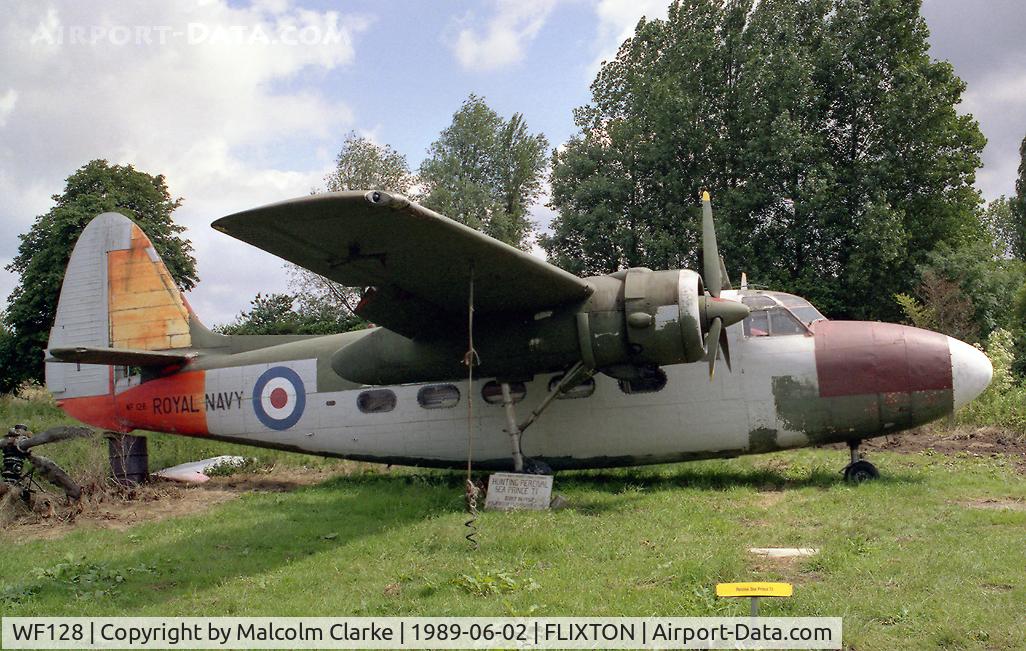 WF128, 1952 Percival P-57 Sea Prince T1 C/N P57/26, Percival P-57 Sea Prince T1 at the Norfolk and Suffolk Air Museum, Flixton in 1989.