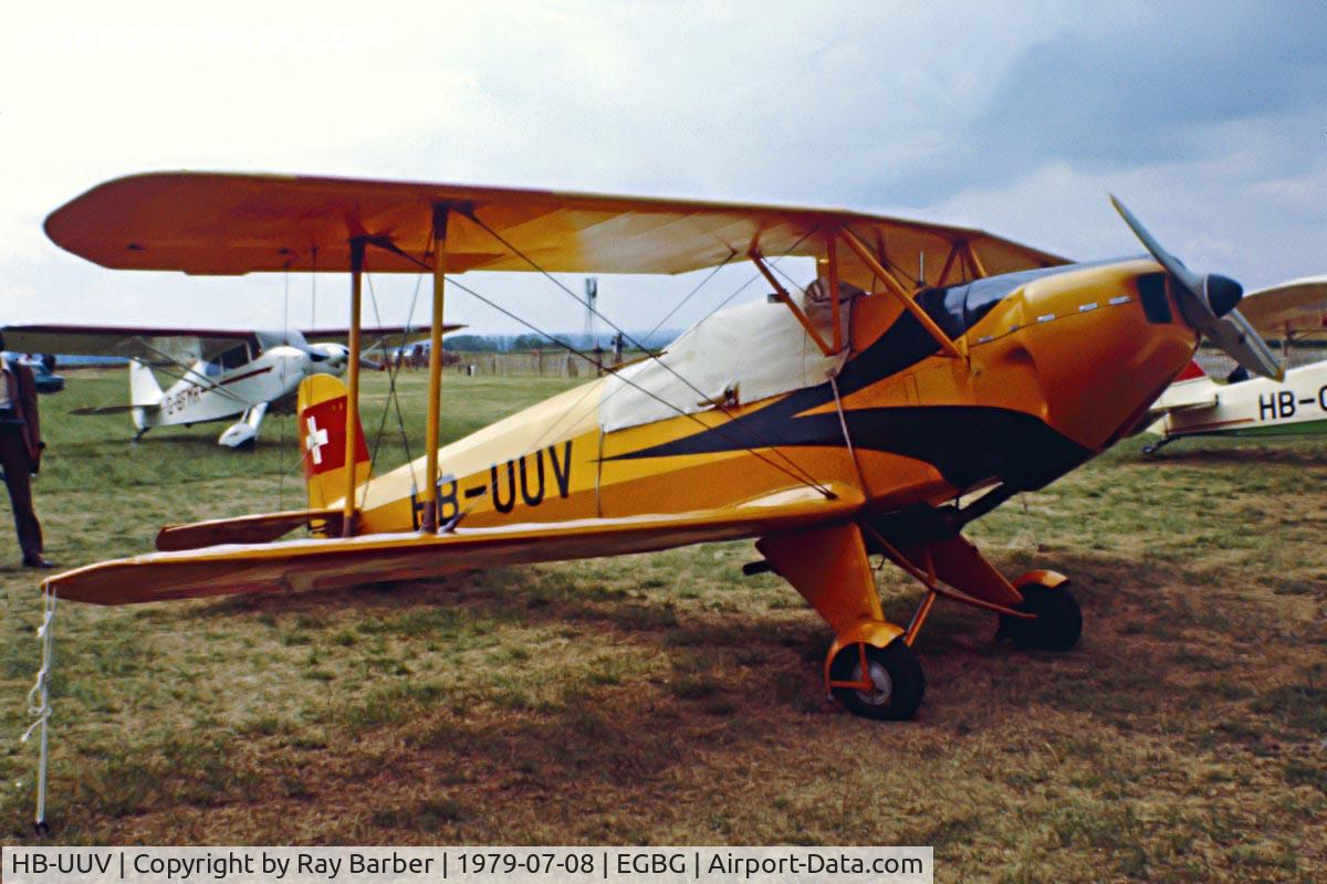 HB-UUV, 1937 Bucker Bu-131APM Jungmann C/N 18, Bucker APM.131-150 Jungmann [18] Leicester~G 08/07/1979. Seen at PFA Fly In Leicester in 1979 .Image from a slide.