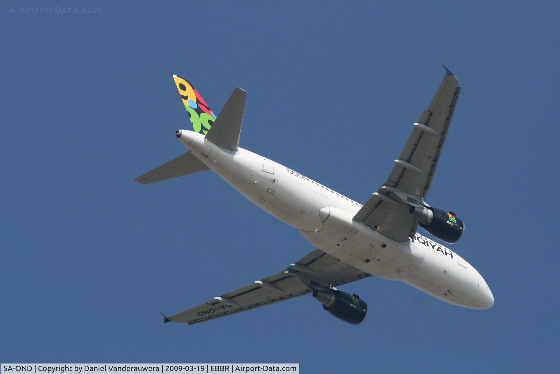 5A-OND, 2008 Airbus A319-111 C/N 3657, Flight 8U925 is taking off from RWY 07R