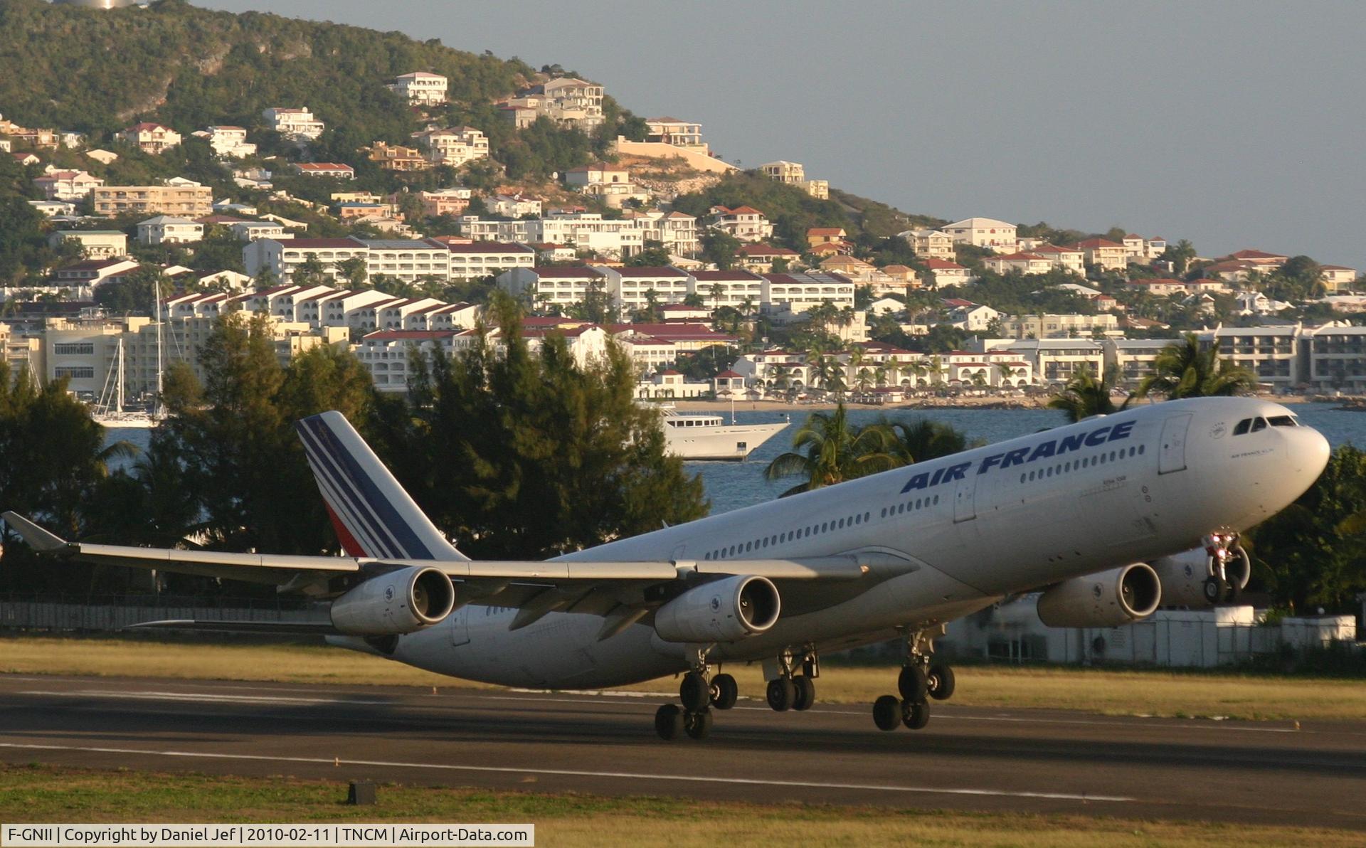 F-GNII, 2001 Airbus A340-313X C/N 399, Air france F-GNII departing TNCM runway 28