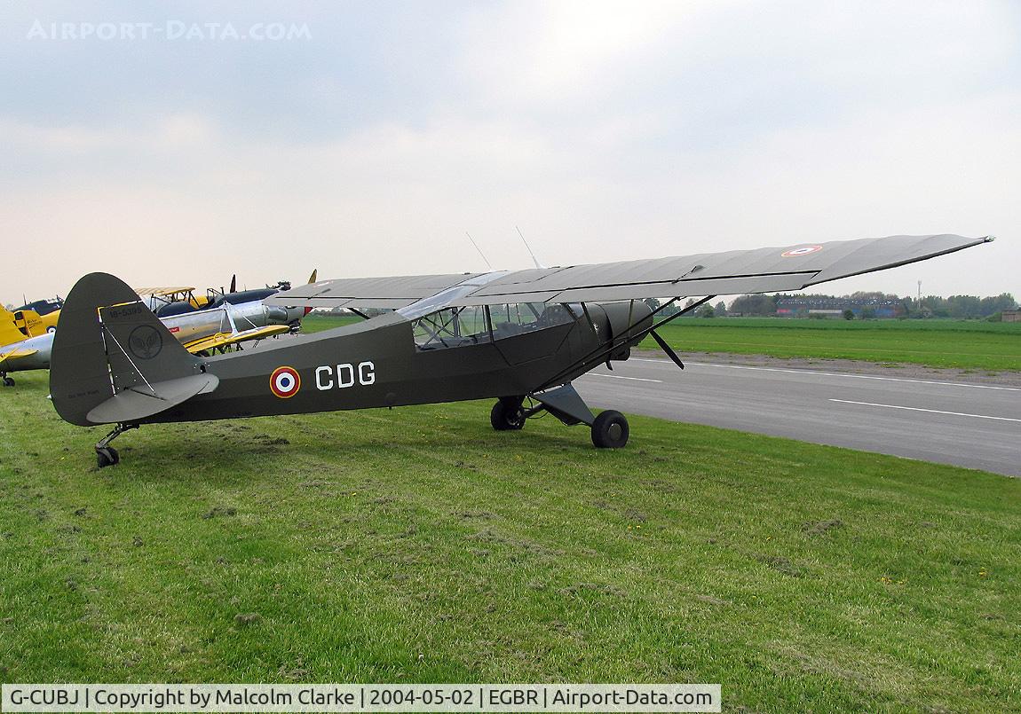 G-CUBJ, 1956 Piper L-18C Super Cub (PA-18-95) C/N 18-5395, Piper PA-18-150 Super Cub. Displayed in French Air Force colours at Breighton Airfield's Spring Fly-in in 2004.
