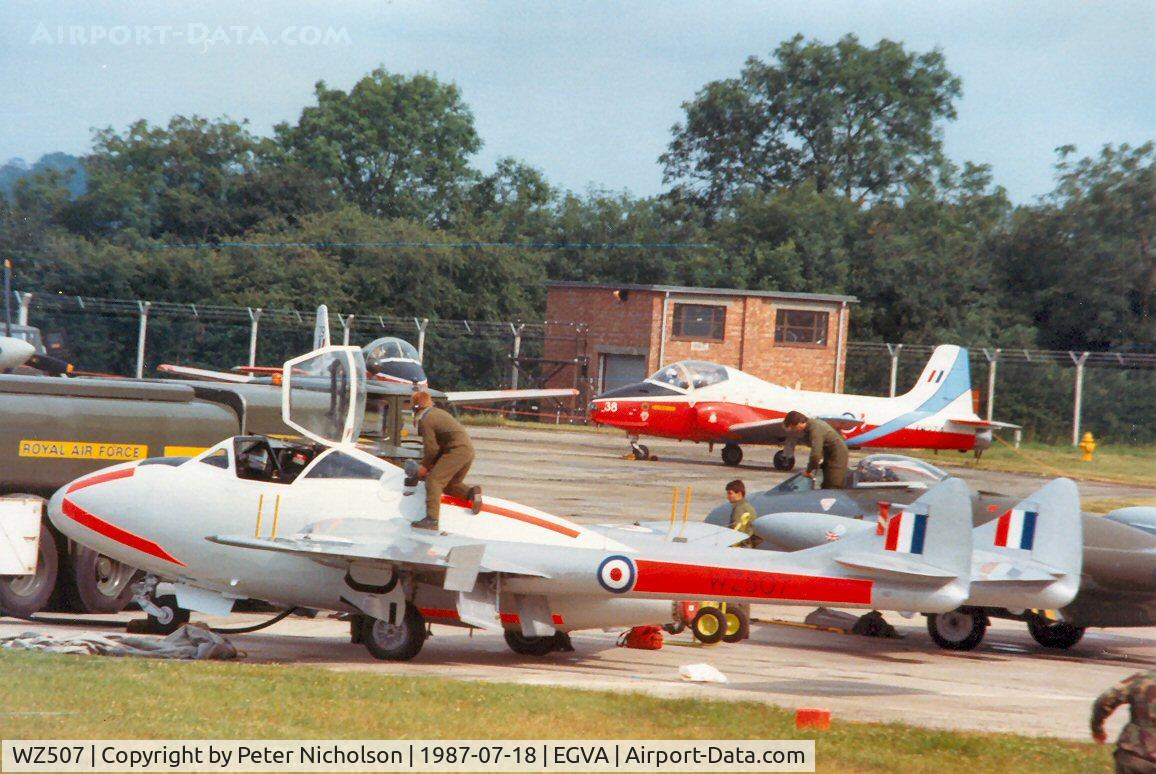 WZ507, 1954 De Havilland DH-115 Vampire T.11 C/N 15127, Another view of the Vampire T.11 flying at the 1987 Intnl Air Tattoo at RAF Fairford.
