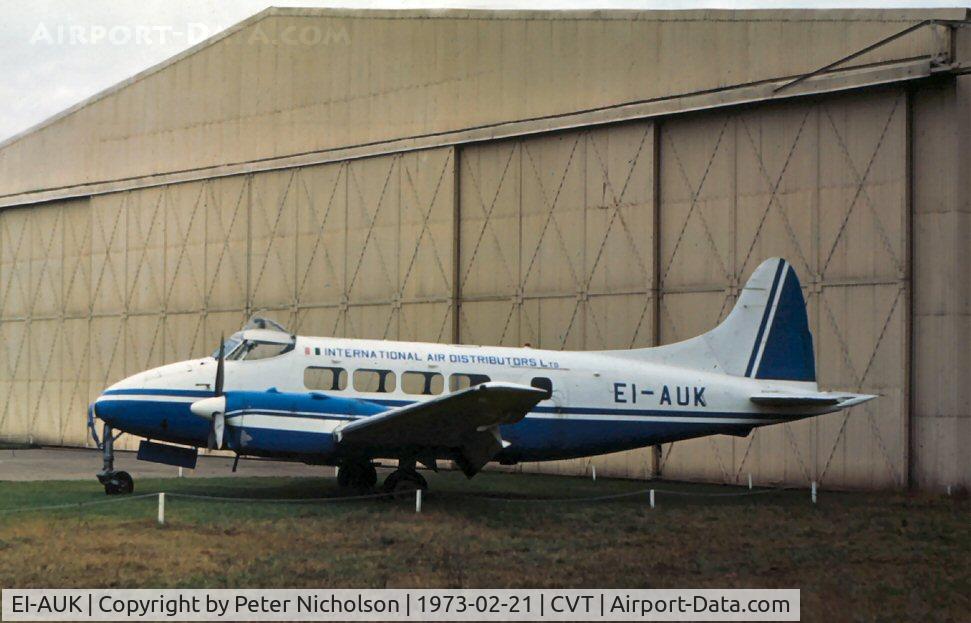 EI-AUK, 1953 De Havilland DH-104 Dove 6 C/N 04446, Dove 6 seen at Coventry Airport in February 1973.