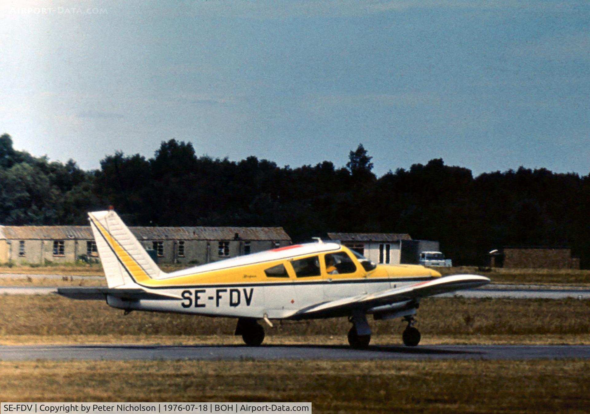 SE-FDV, 1968 Piper PA-28R-180 Cherokee Arrow C/N 28R-30729, PA-28R Cherokee Arrow 180 seen at Bournmouth Hurn in the Summer of 1976.