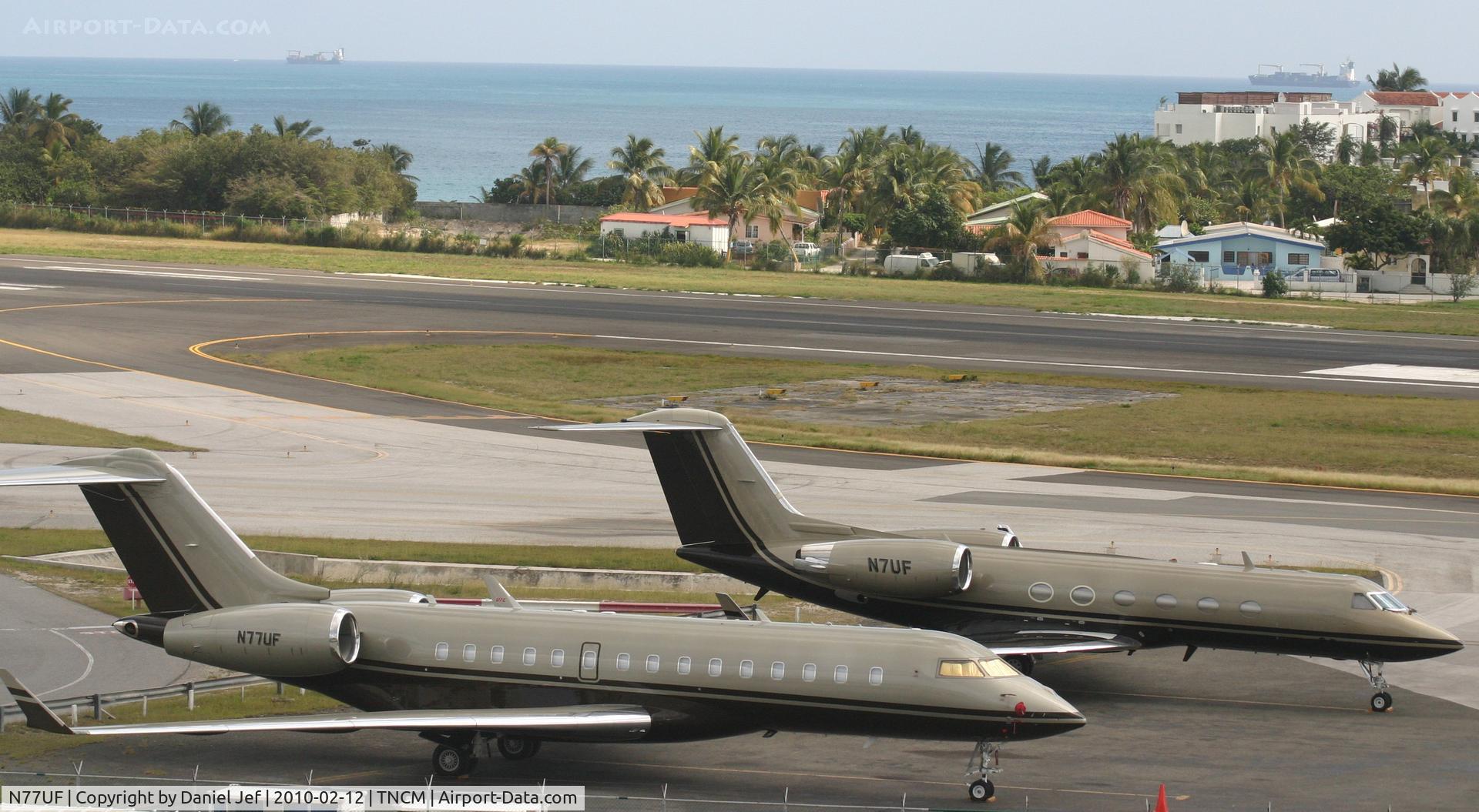 N77UF, 2008 Bombardier BD-700-1A10 Global Express C/N 9284, N77UF park at the cargo ramp at TNCM