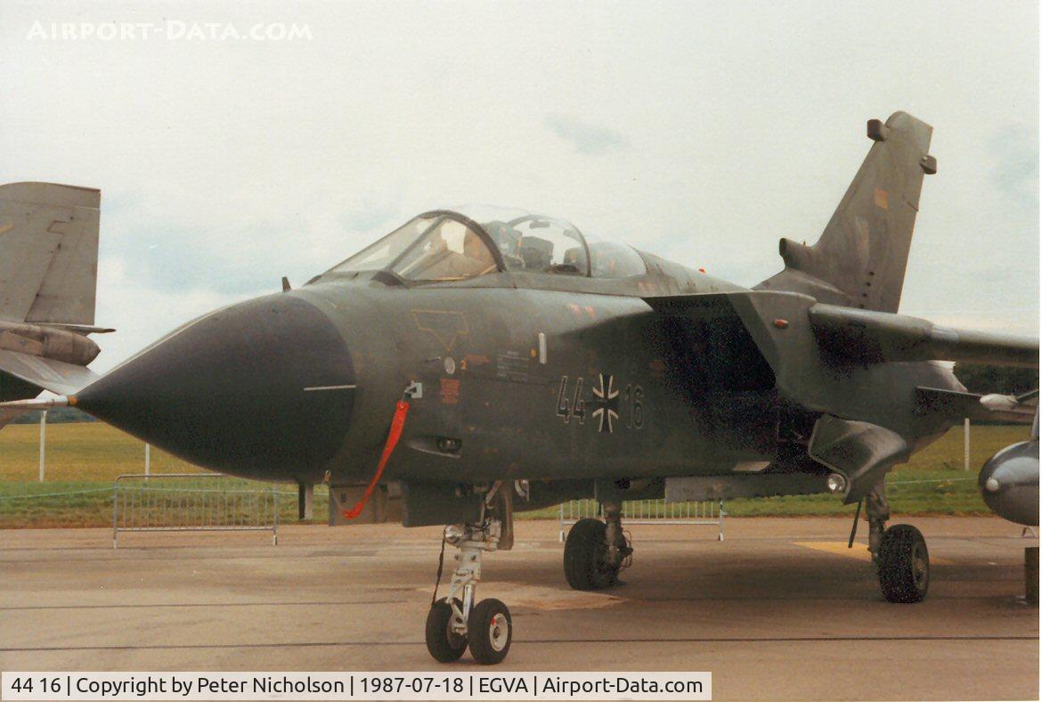 44 16, Panavia Tornado IDS C/N 296/GS079/4116, Tornado IDS, callsign Mission 2100, of JBG-31 on display at the 1987 Intnl Air Tattoo at RAF Fairford.