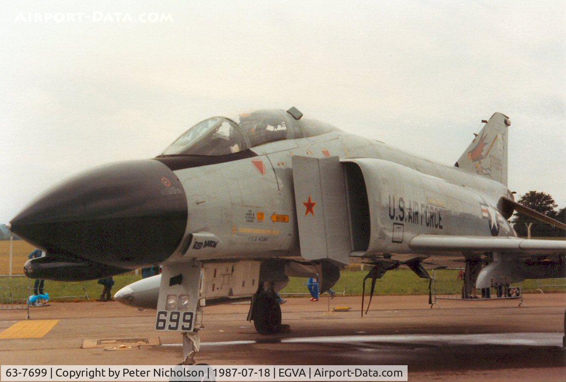 63-7699, 1963 McDonnell F-4C Phantom II C/N 839, Resident Battle Damage Repair F-4C Phantom of 123 Fighter Interceptor Squadron Oregon ANG on display at the 1987 Intnl Air Tattoo at RAF Fairford.