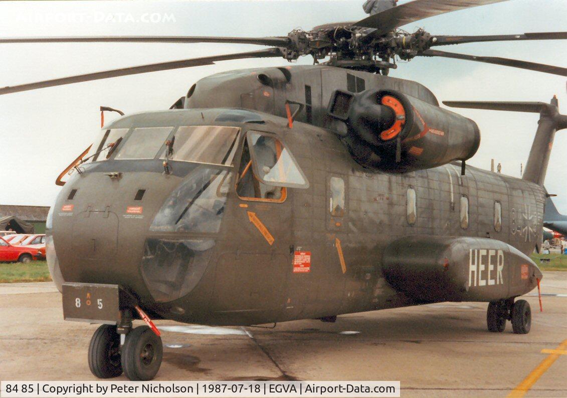 84 85, Sikorsky (VFW-Fokker) CH-53G C/N V65-083, CH-53G Stallion, callsign Mission N40, of German Army's MHFTR-15 on display at the 1987 Intnl Air Tattoo at RAF Fairford.