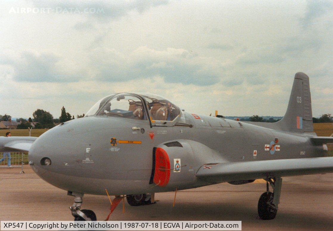 XP547, 1961 BAC 84 Jet Provost T.4 C/N PAC/W/14130, Jet Provost T.4, callsign Stingray 38, of 1 Tactical Weapons Unit at RAF Brawdy on display at the 1987 Intnl Air Tattoo at RAF Fairford.