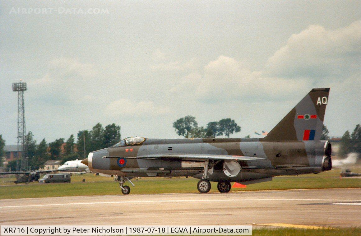 XR716, 1964 English Electric Lightning F.3 C/N 95199, Lightning F.3 of 5 Squadron at the 1987 Intnl Air Tattoo at RAF Fairford.