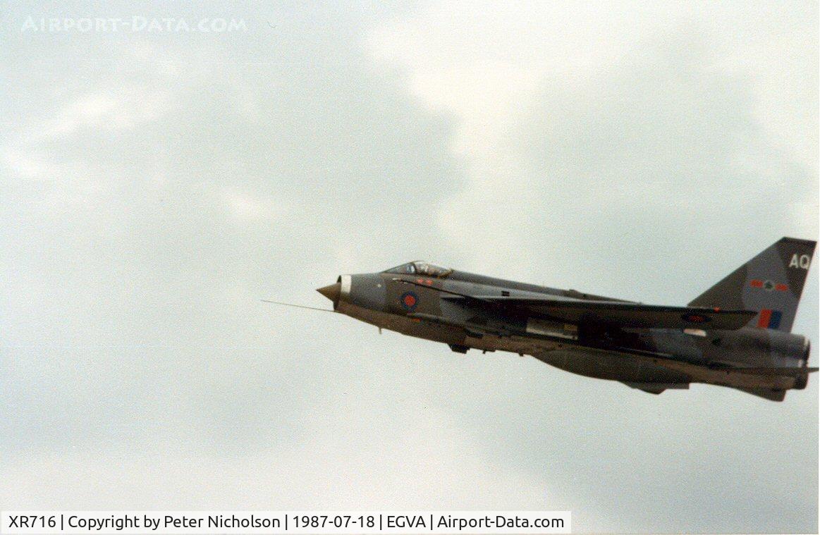 XR716, 1964 English Electric Lightning F.3 C/N 95199, Another view of the 5 Squadron Lightning F.3, callsign Lightning 61, at the 1987 Intnl Air Tattoo at RAF Fairford.