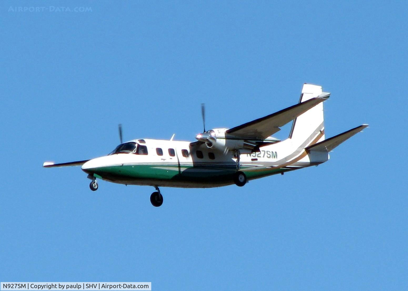 N927SM, 1982 Gulfstream 690D C/N 15013, Landing on 23 at Shreveport Regional.