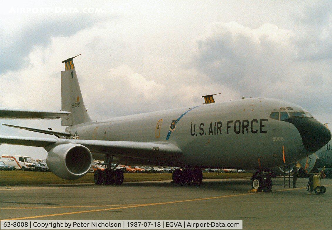 63-8008, 1963 Boeing KC-135R Stratotanker C/N 18625, KC-135R Stratotanker, callsign Embassy 90, of 19th Air Refuelling Wing on display at the 1987 Intnl Air Tattoo at RAF Fairford.