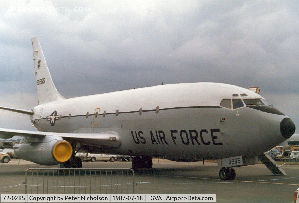 72-0285, 1972 Boeing T-43A C/N 20692, T-43A, callsign Strobe 01, of 455th Flying Training Squadron/323rd Flying Training Wing on display at the 1987 Intnl Air Tattoo at RAF Fairford.