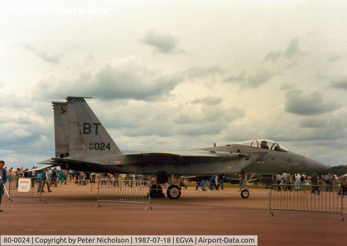 80-0024, 1980 McDonnell Douglas F-15C Eagle C/N 0668/C173, F-15C Eagle, callsign Eagle 62, of 525th Tactical Fighter Squadron/36th Tactical Fighter Wing on display at the 1987 Intnl Air Tattoo at RAF Fairford.