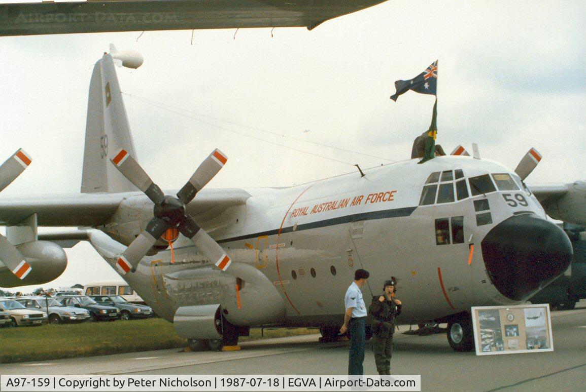 A97-159, Lockheed C-130E Hercules C/N 382-4159, C-130E Hercules, callsign Ausy 282, of 37 Squadron Royal Australian Air Force on display at the 1987 Intnl Air Tattoo at RAF Fairford.