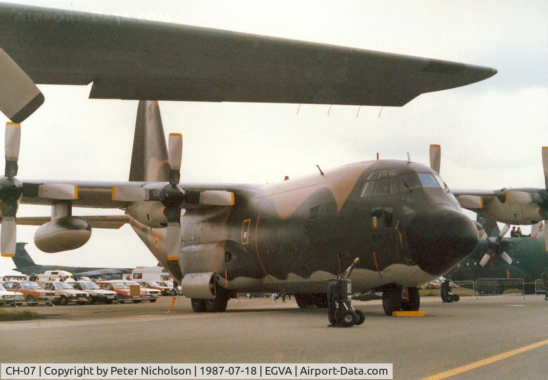 CH-07, 1971 Lockheed C-130H Hercules C/N 382-4476, C-130H Hercules, callsign Embassy 07, of 20 Squadron Belgian Air Force on display at the 1987 Intnl Air Tattoo at RAF Fairford.