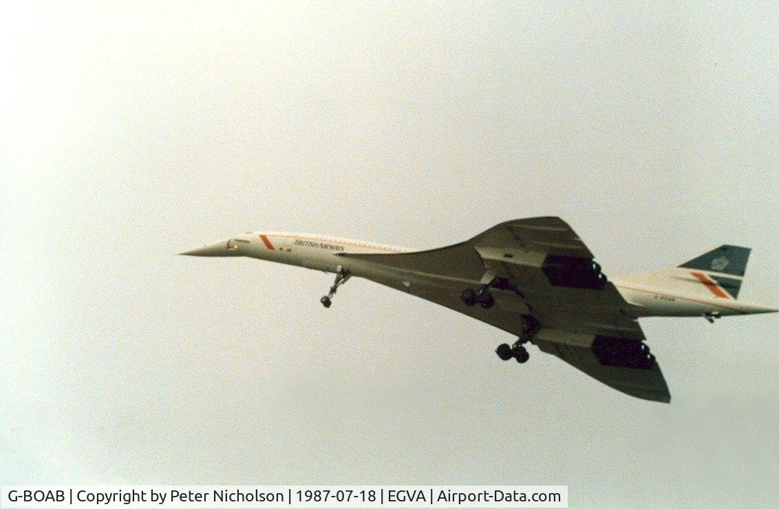 G-BOAB, 1976 Aerospatiale-BAC Concorde 1-102 C/N 100-008, Another view of the British Airways Concorde on a fly-past at the 1987 Intnl Air Tattoo at RAF Fairford.