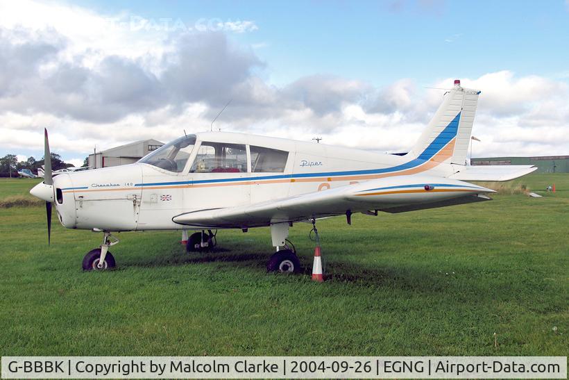 G-BBBK, 1967 Piper PA-28-140 Cherokee C/N 28-22572, Piper PA-28-140 Cherokee at Bagby Airfield in 2004. Crashed Blackpool 3rd February 2007.