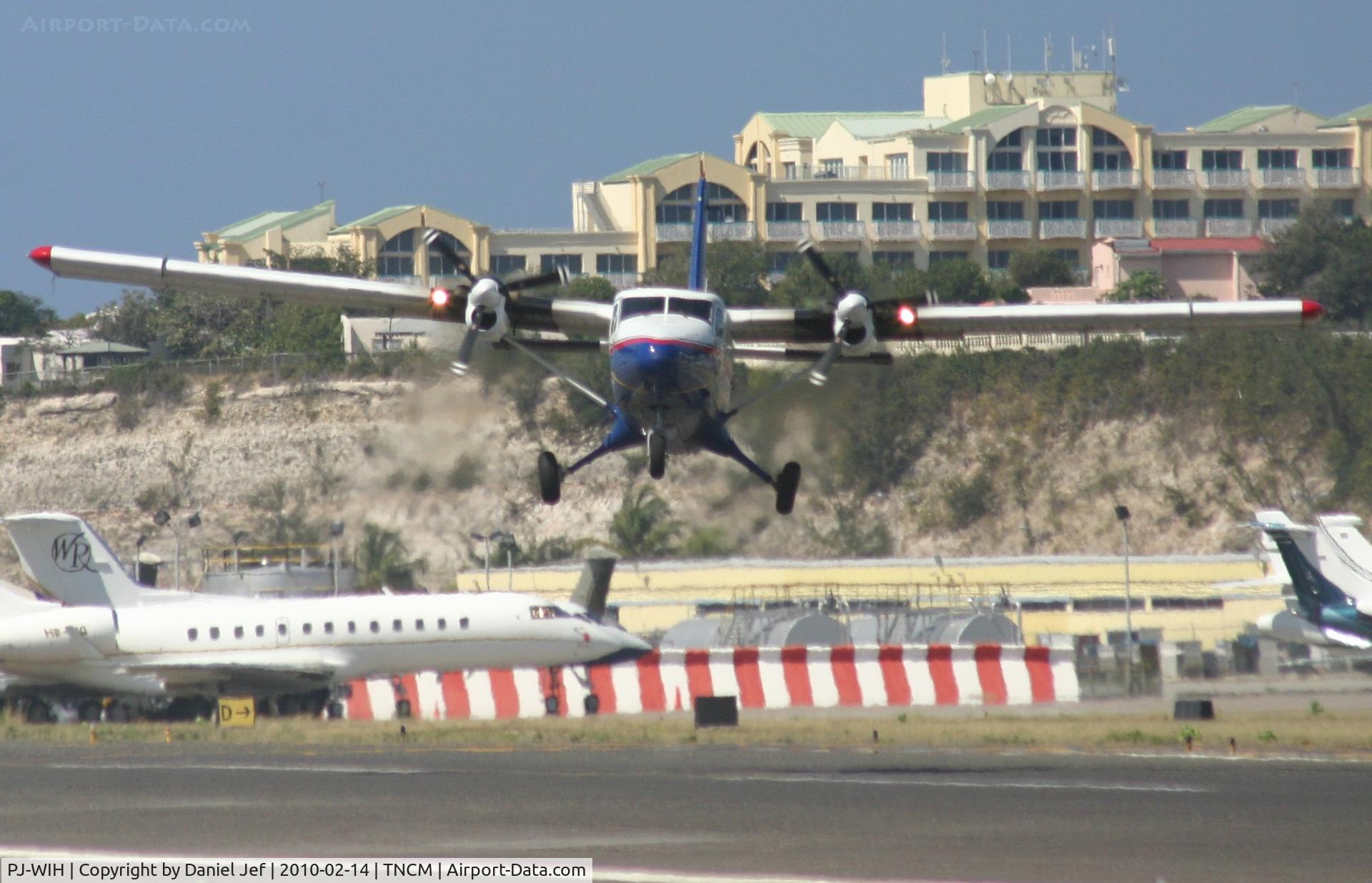 PJ-WIH, 1981 De Havilland Canada DHC-6-300 Twin Otter C/N 766, winair PJ-WIH departing TNCM with some heavy cross wind