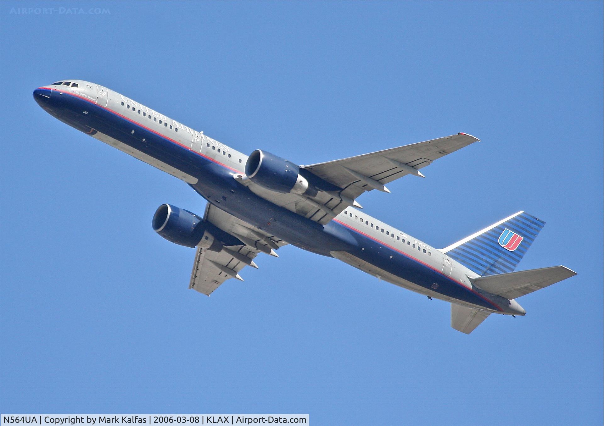 N564UA, 1992 Boeing 757-222 C/N 26666, United Airlines Boeing 757-222, N564UA 25R departure KLAX.