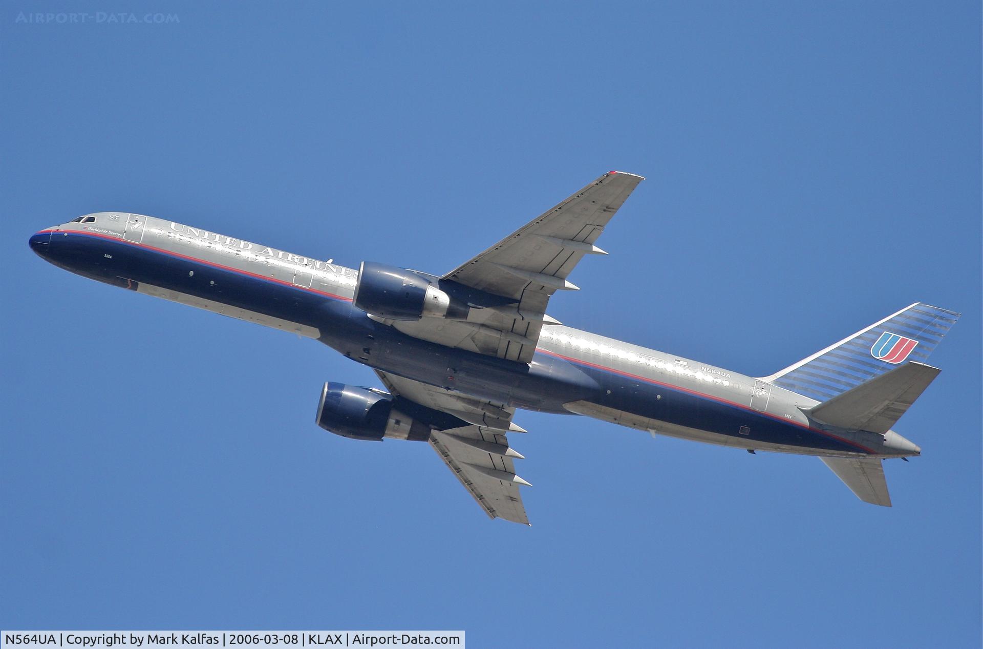 N564UA, 1992 Boeing 757-222 C/N 26666, United Airlines Boeing 757-222, N564UA 25R departure KLAX.