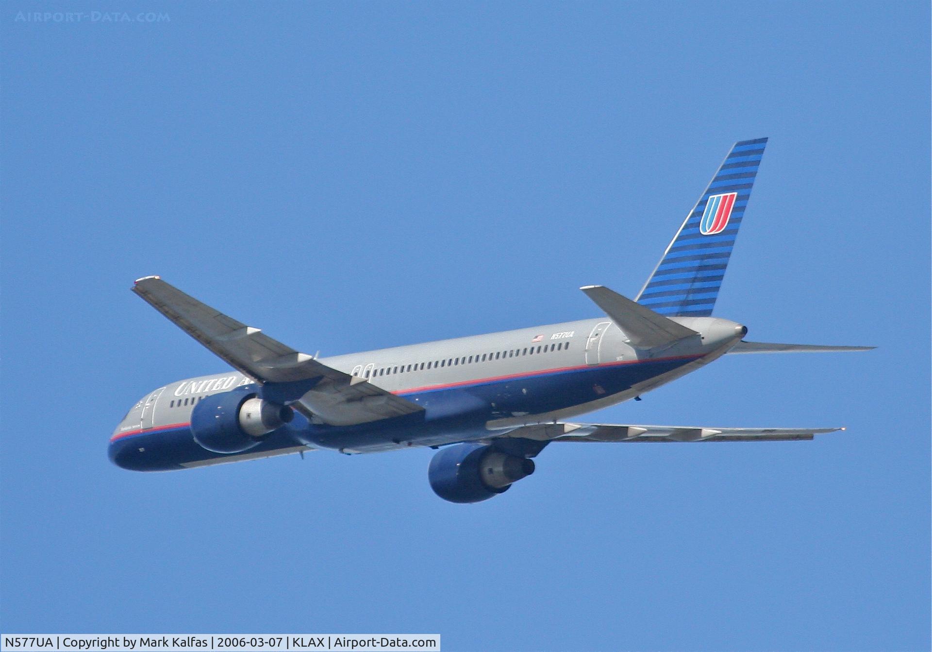 N577UA, 1993 Boeing 757-222 C/N 26693, United Airlines Boeing 757-222, N577UA 25R departure KLAX.