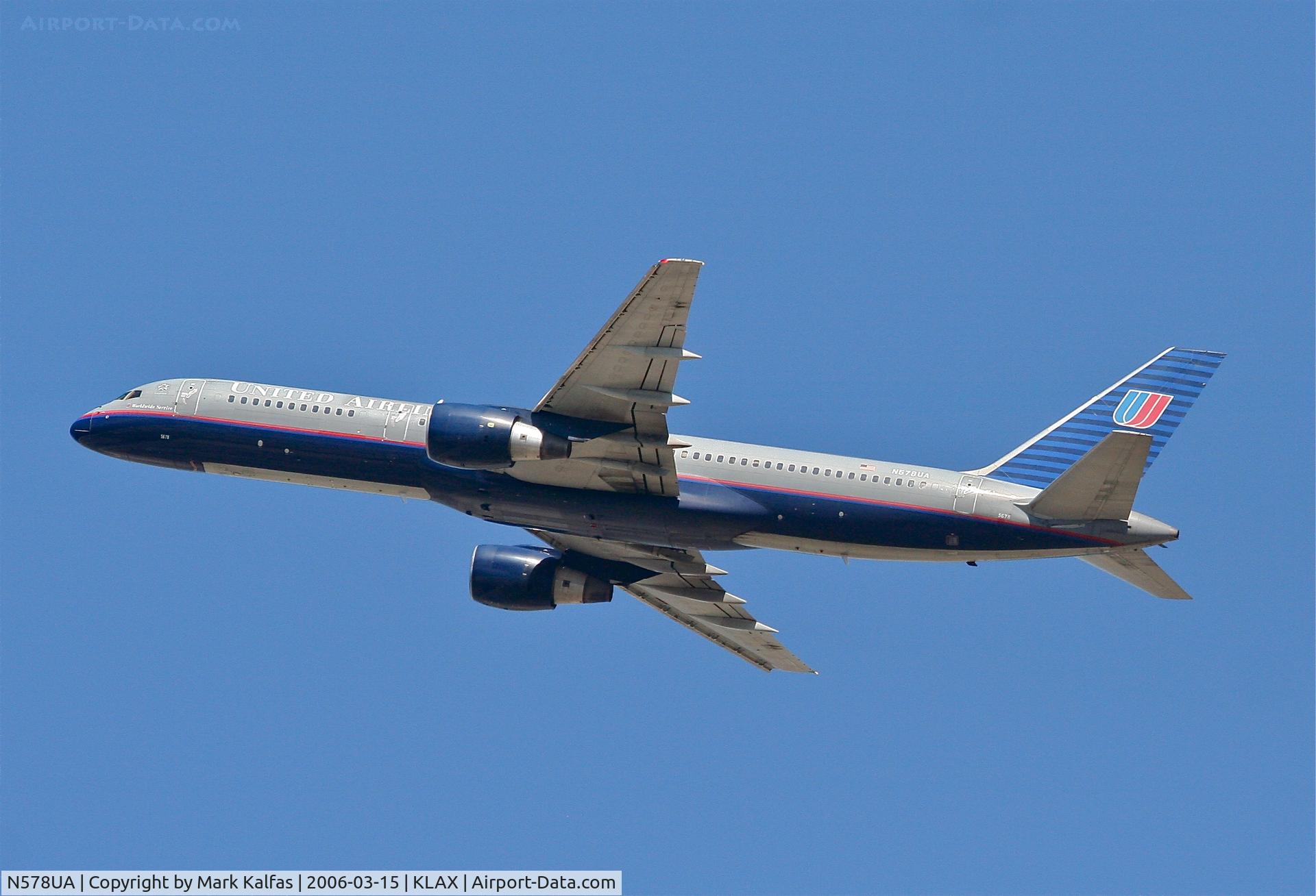N578UA, 1993 Boeing 757-222 C/N 26694, United Airlines Boeing 757-222, N578UA 25R departure KLAX.