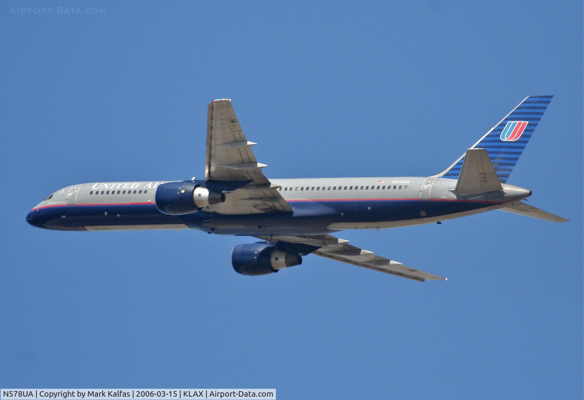 N578UA, 1993 Boeing 757-222 C/N 26694, United Airlines Boeing 757-222, N578UA 25R departure KLAX.