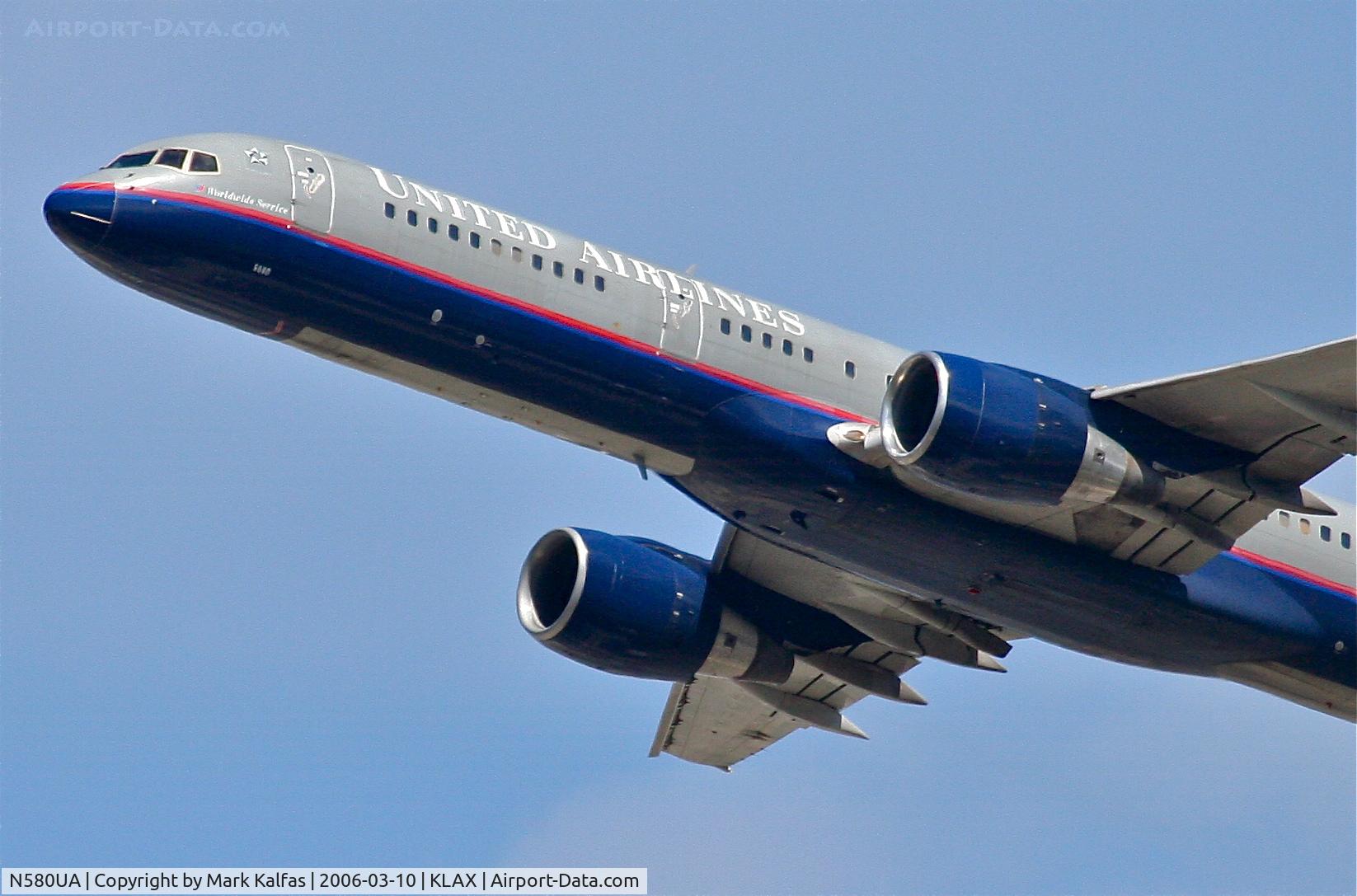 N580UA, 1993 Boeing 757-222 C/N 26698, United Airlines Boeing 757-222, N580UA 25R departure KLAX.