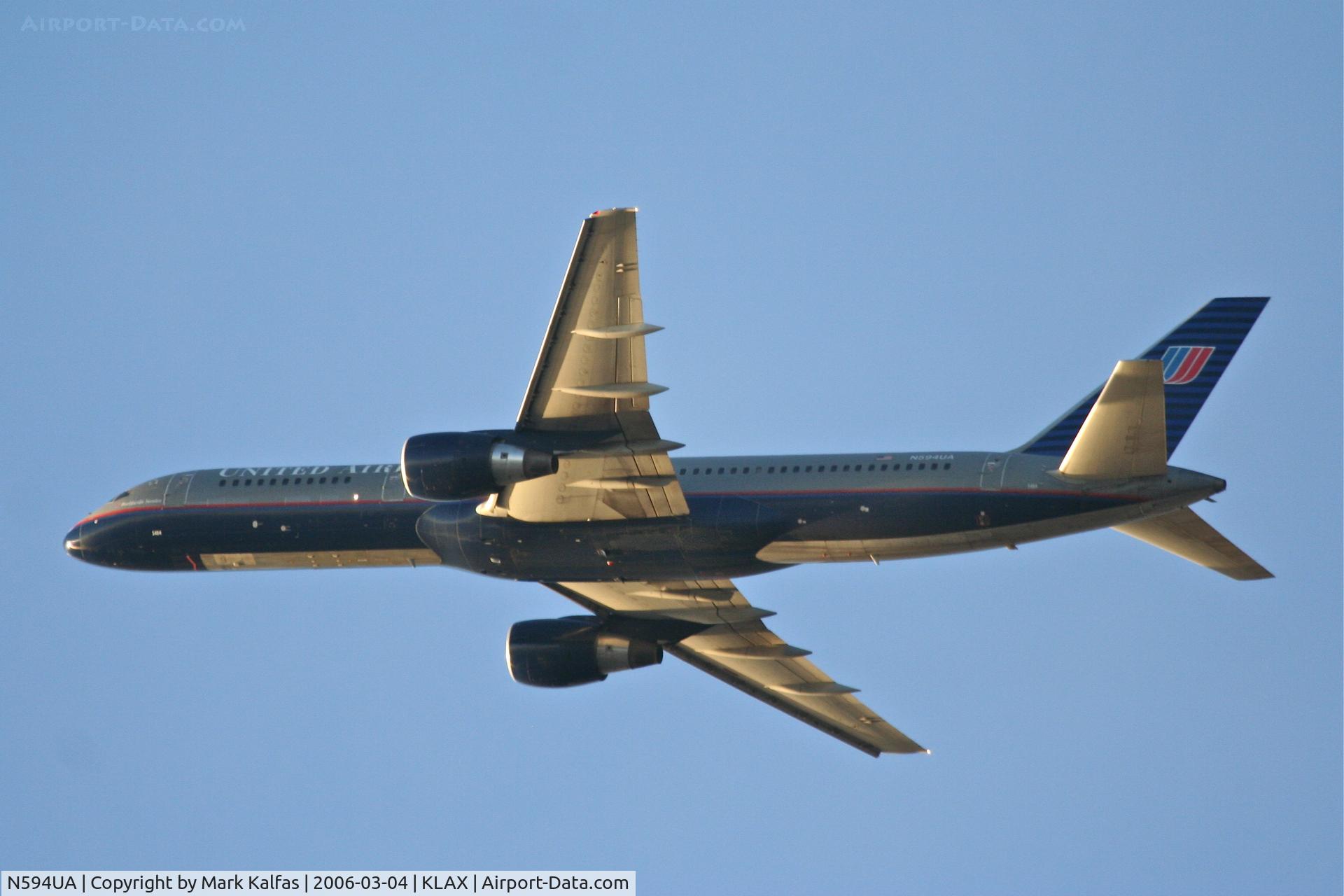 N594UA, 1996 Boeing 757-222 C/N 28145, United Airlines Boeing 757-222, N594UA 25R departure KLAX.
