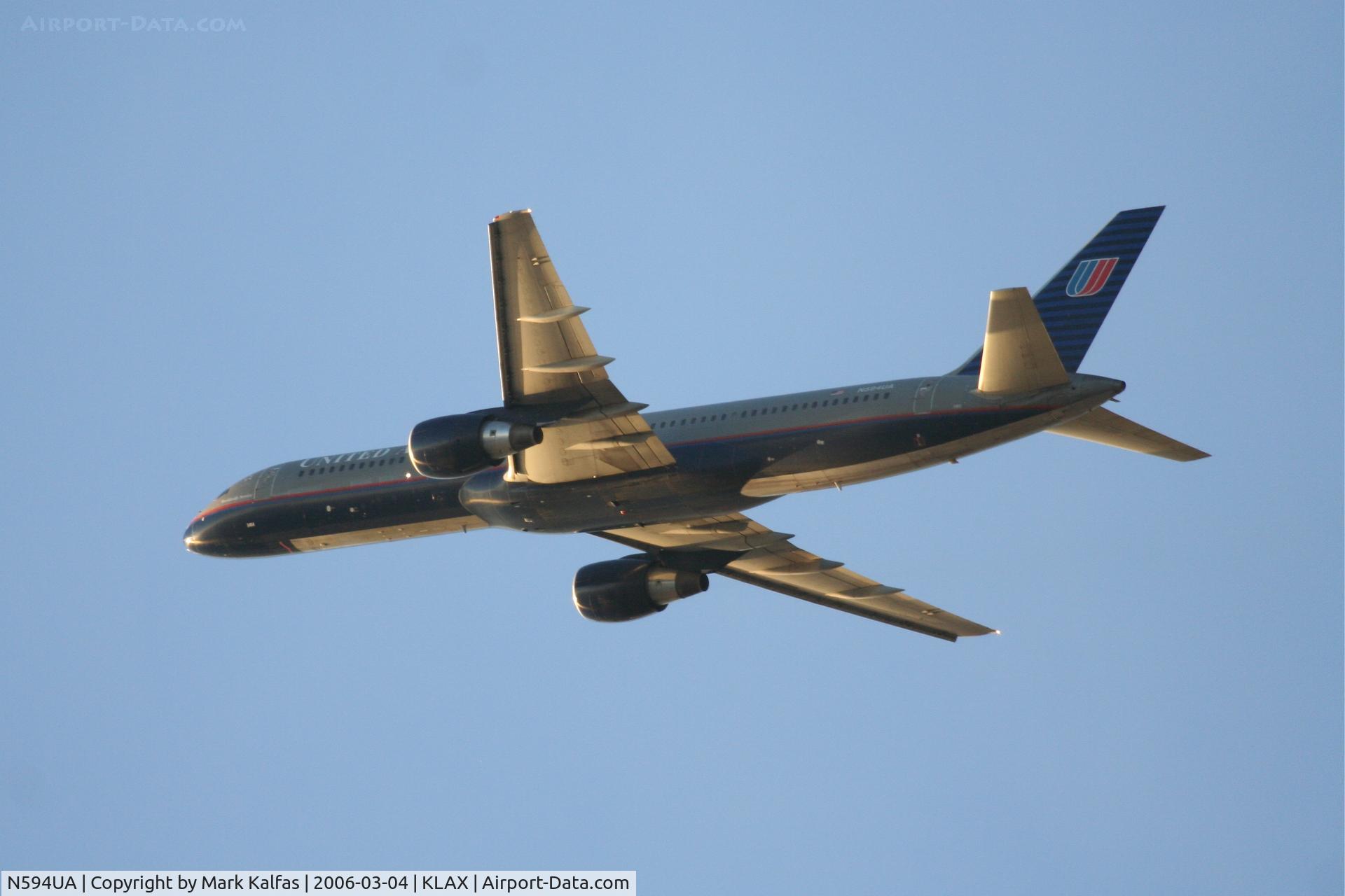 N594UA, 1996 Boeing 757-222 C/N 28145, United Airlines Boeing 757-222, N594UA 25R departure KLAX.