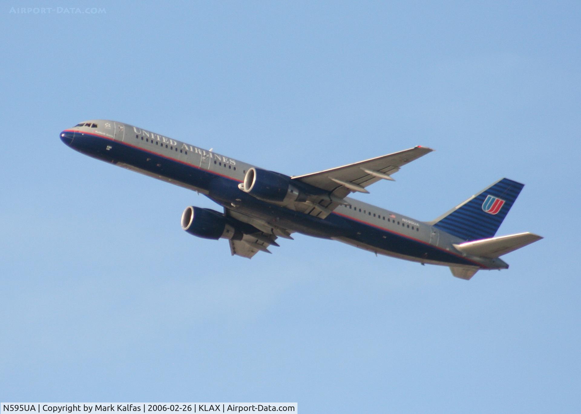 N595UA, 1998 Boeing 757-222 C/N 28748, United Airlines Boeing 757-222, N595UA 25R departure KLAX.