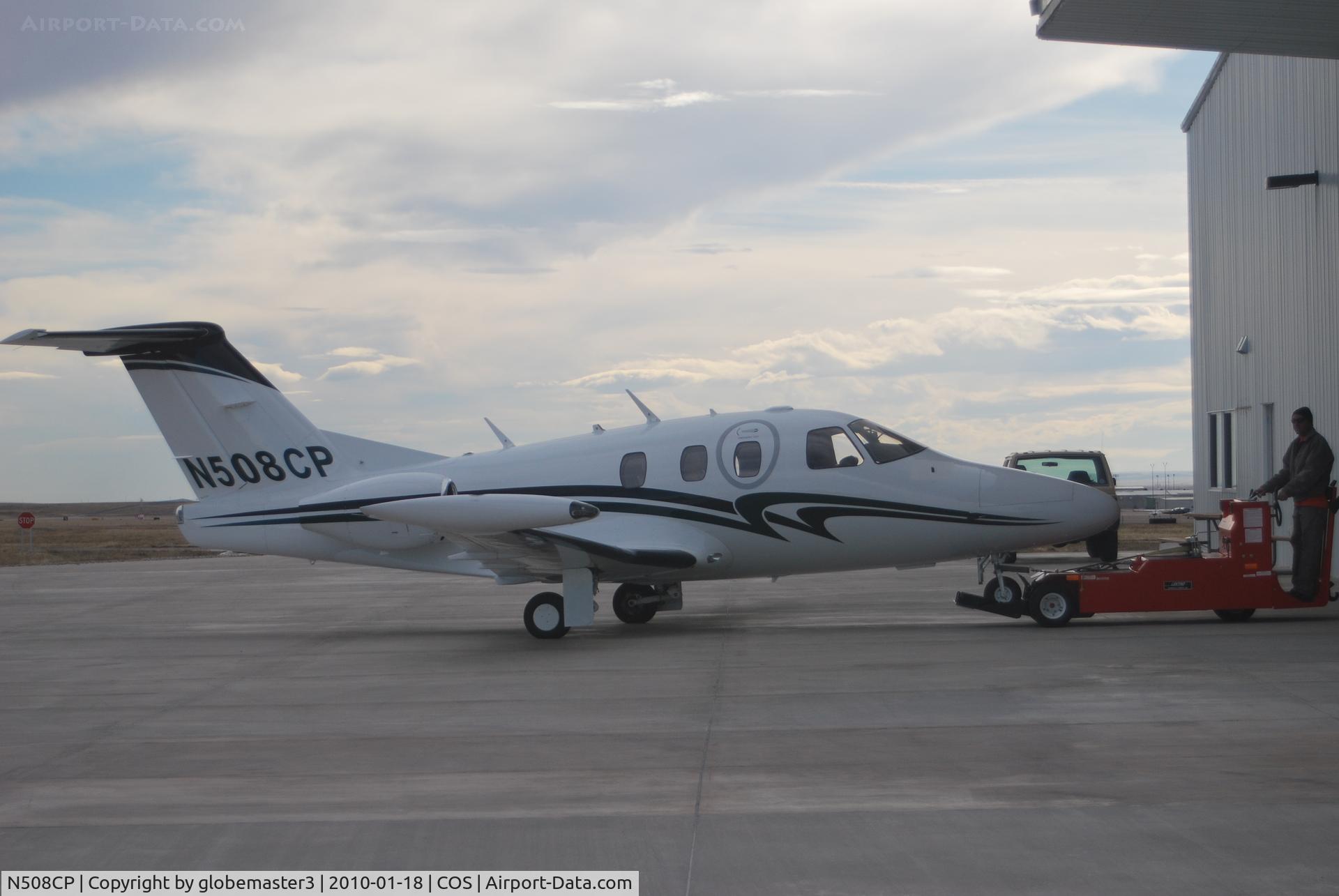 N508CP, 2008 Eclipse Aviation Corp EA500 C/N 000196, Being parked in the hangar.