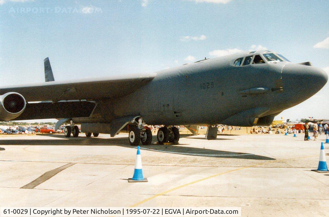 61-0029, 1961 Boeing B-52H Stratofortress C/N 464456, B-52H Stratofortress, callsign Scalp 94, of 93rd Bomb Squadron/917 Wing on display at the 1995 Intnl Air Tattoo at RAF Fairford.