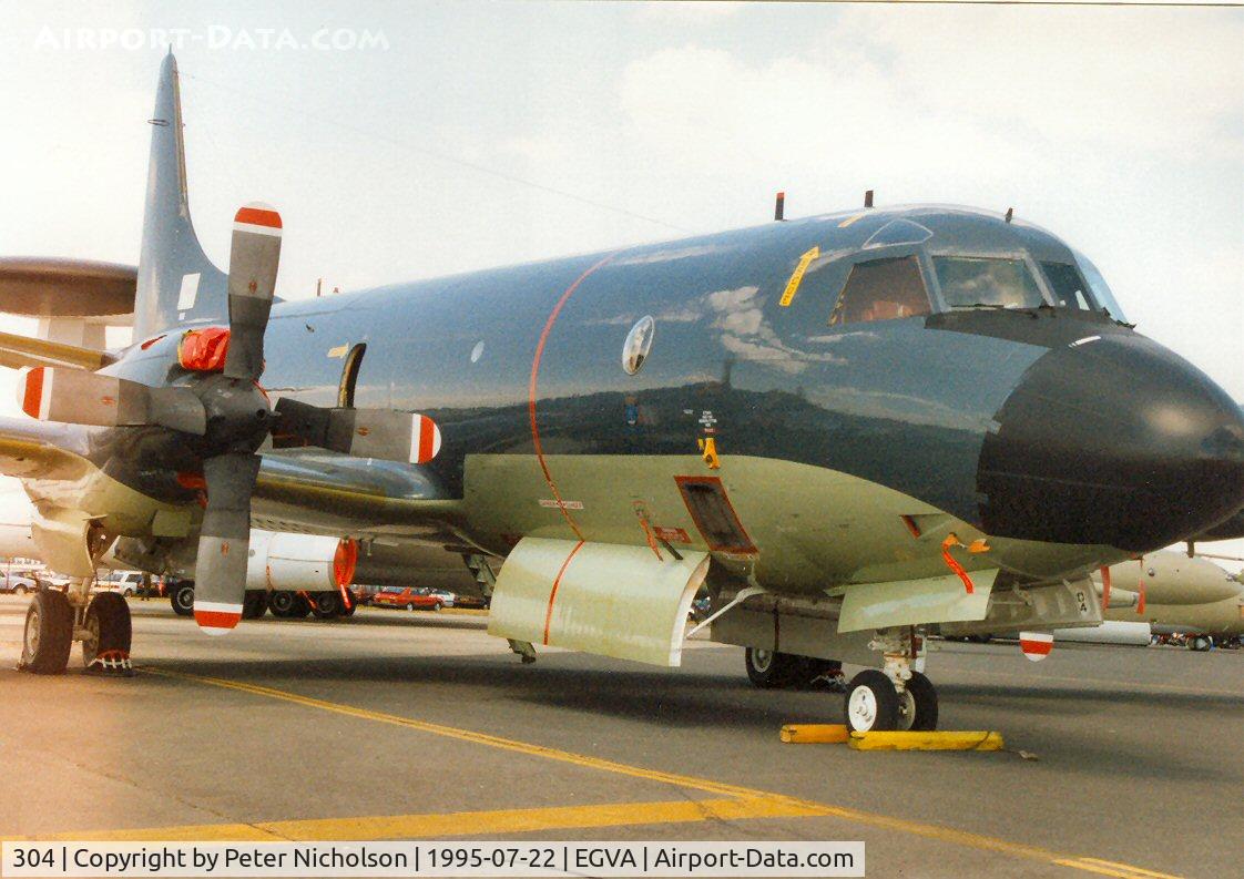 304, Lockheed P-3C Orion C/N 285E-5750, P-3C Orion, callsign Netherlands Royal Navy 370, of 320 Squadron on display at the 1995 Intnl Air Tattoo at RAF Fairford.