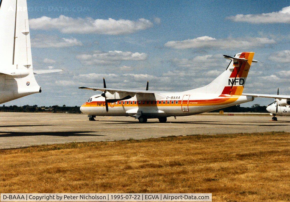 D-BAAA, 1986 ATR 42-300 C/N 011, ATR 42-300 of NFD Nurnberger Flugdienst charter flight at the 1995 Intnl Air Tattoo at RAF Fairford.