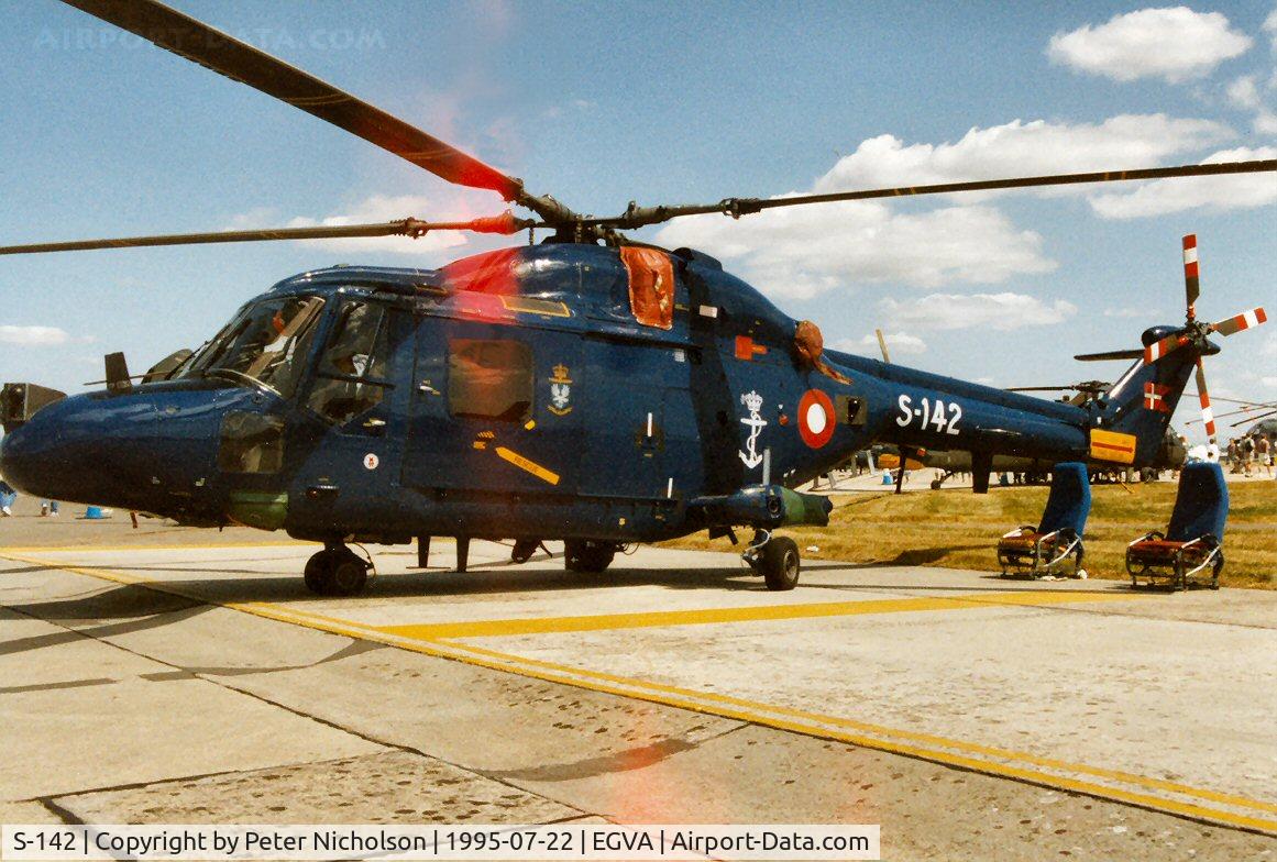 S-142, Westland Lynx Mk.80 C/N 142, Lynx Mk.80, callsign Danish Navy 142, of Esk 722 on display at the 1995 Intnl Air Tattoo at RAF Fairford.