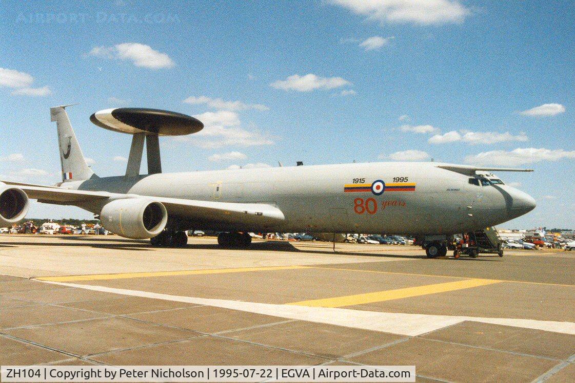 ZH104, 1990 Boeing E-3D Sentry AEW.1 C/N 24112, E-3D Sentry, callsign Nato 37, of 8 Squadron at RAF Waddington in 80th anniversary markings on display at the 1995 Intnl Air Tattoo at RAF Fairford.