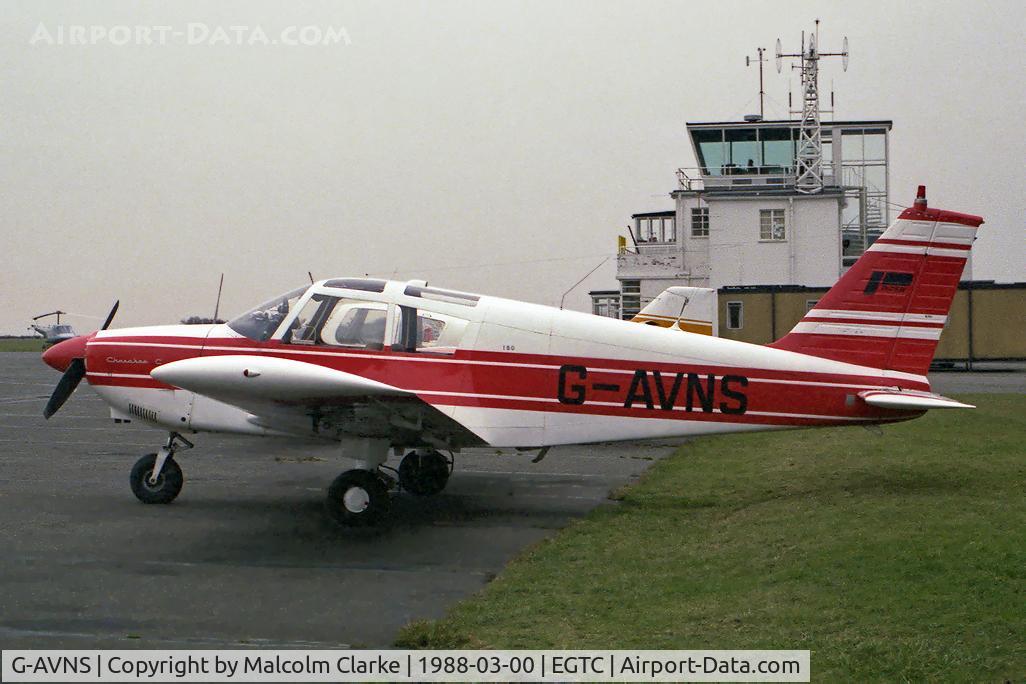 G-AVNS, 1967 Piper PA-28-180 Cherokee C/N 28-4129, Piper PA-28-180(mod) Cherokee C at Cranfield Airport in 1988. With windows in the cockpit roof.