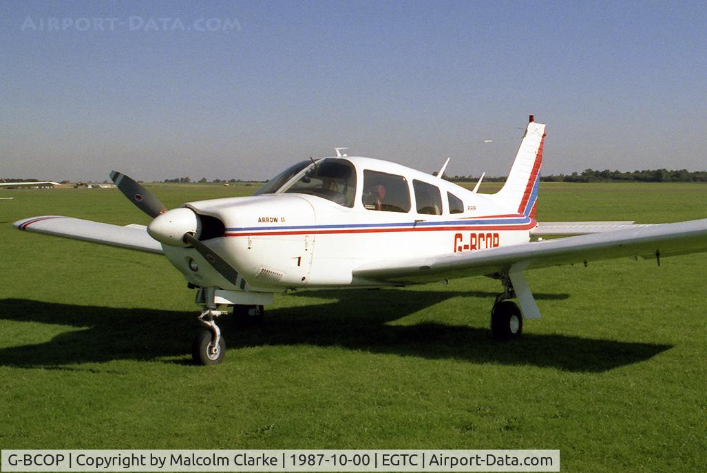 G-BCOP, 1974 Piper PA-28R-200-2 Cherokee Arrow II C/N 28R-7435296, Piper PA-28R-200 Cherokee Arrow II at Cranfield Airport in 1987.