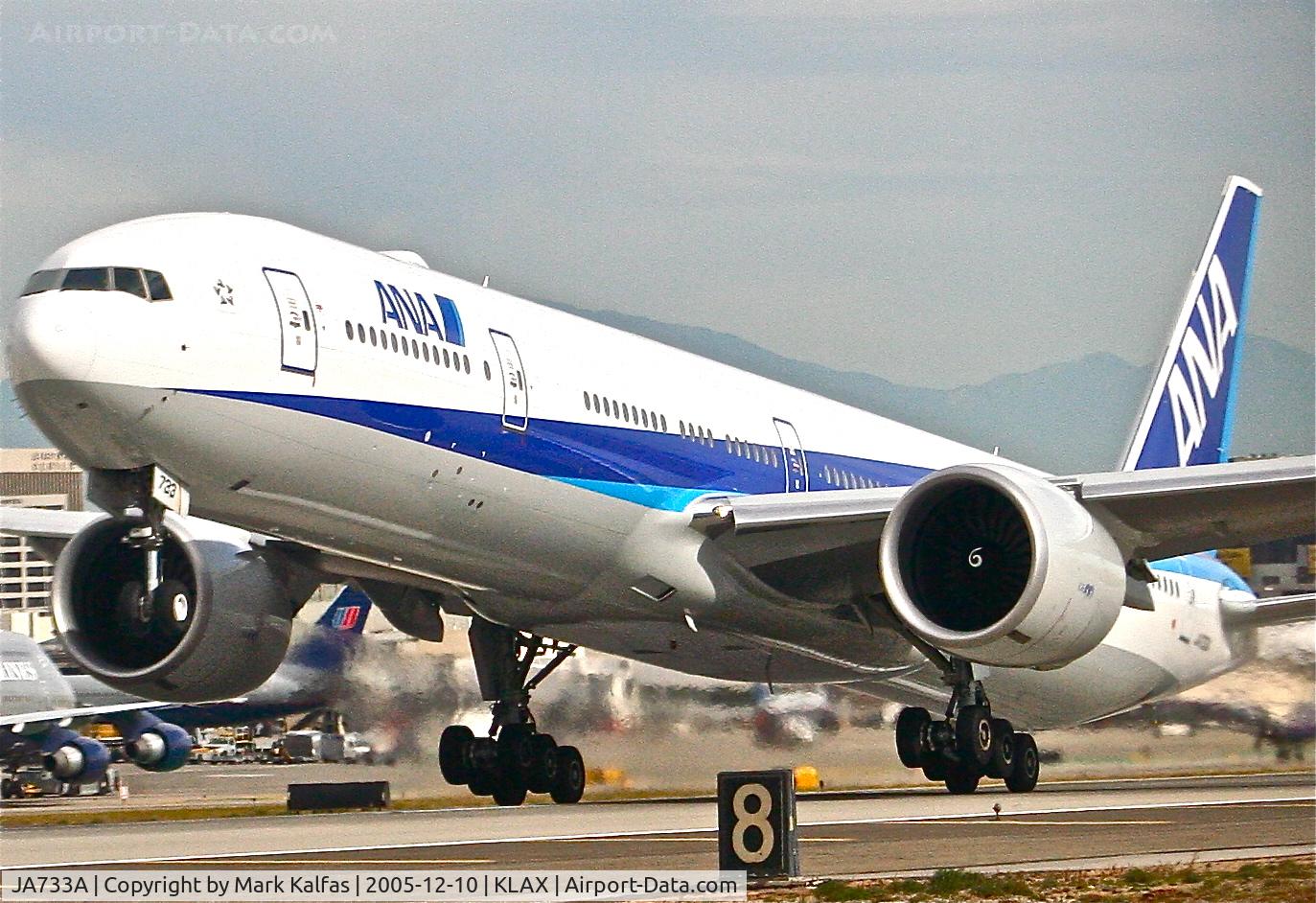 JA733A, 2005 Boeing 777-381/ER C/N 32648, ANA Boeing 777-381 (ER), JA733A departing 25R KLAX. (this was a nice surprise sequence as we we landing in a 777 on 25L)