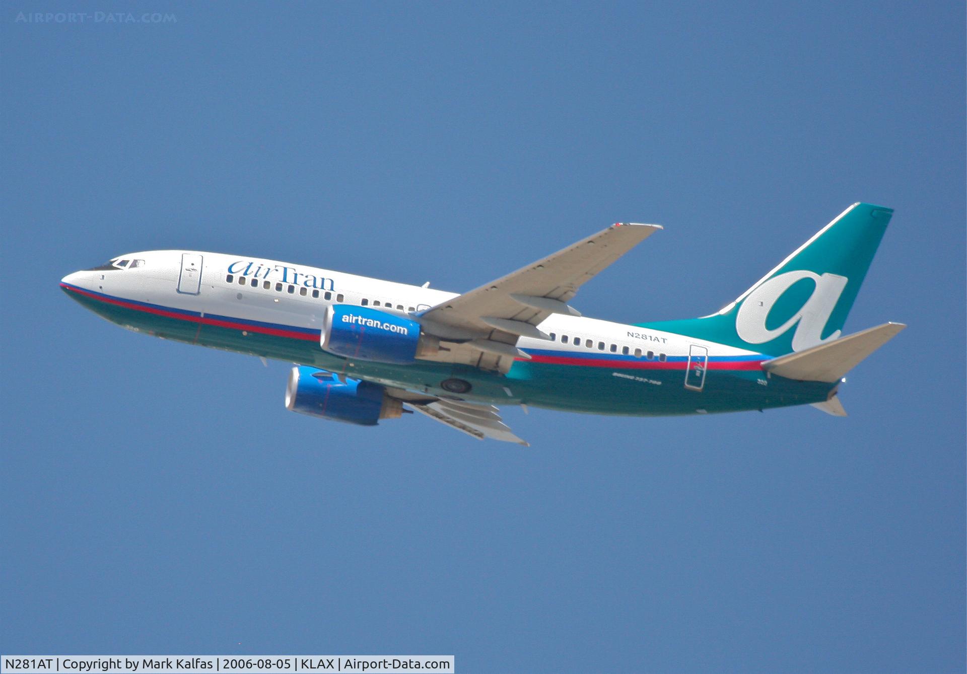 N281AT, 2006 Boeing 737-7BD C/N 33922, Air Tran Boeing 737-7BD, N281AT 25R departure KLAX.